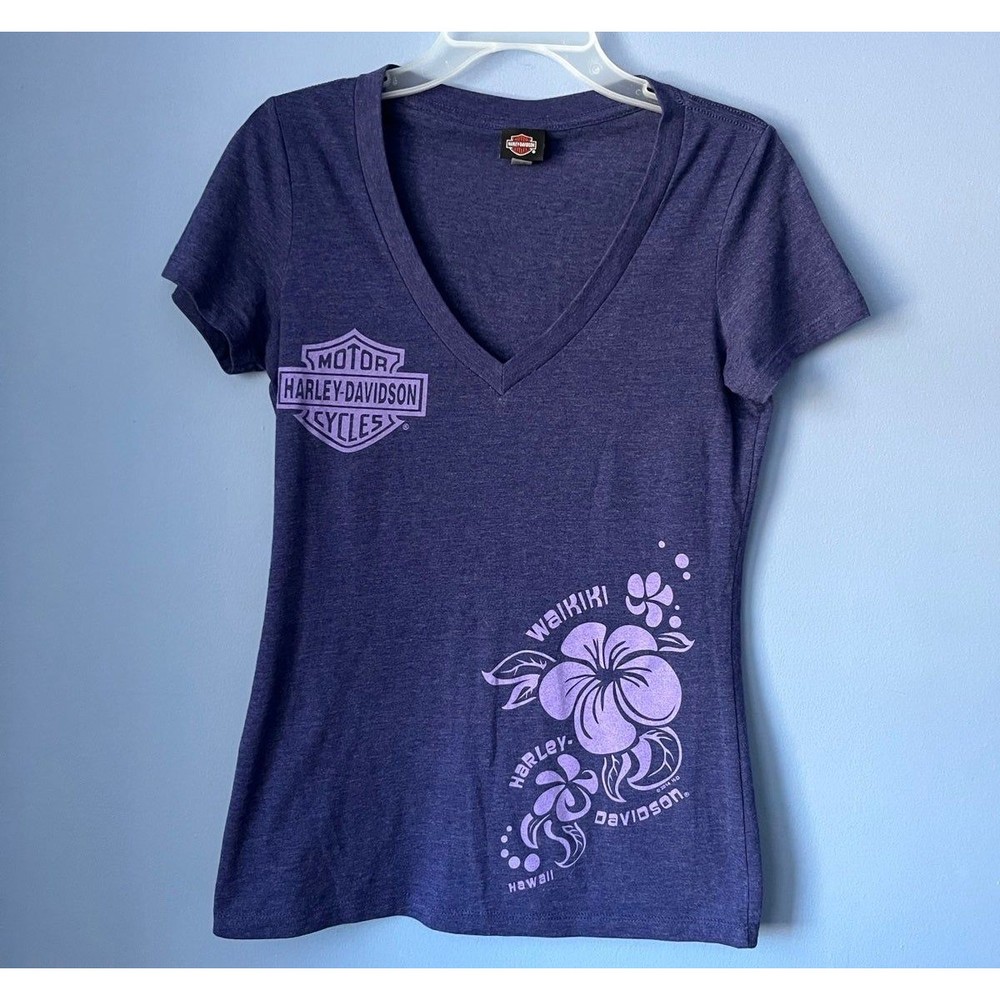 Harley Davidson v neck graphic hawaii purple shirt medium